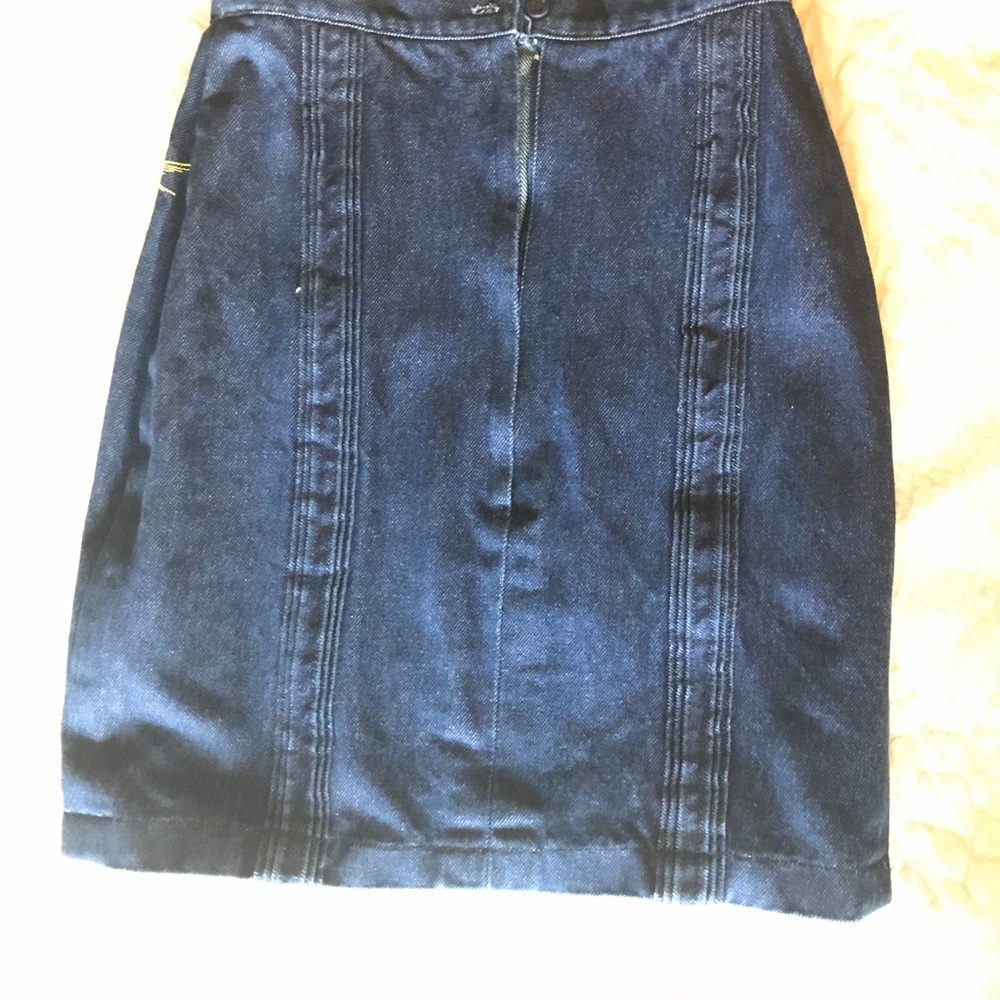 Vintage Jean Skirt with embroidered gold birds - Picture 2 of 4